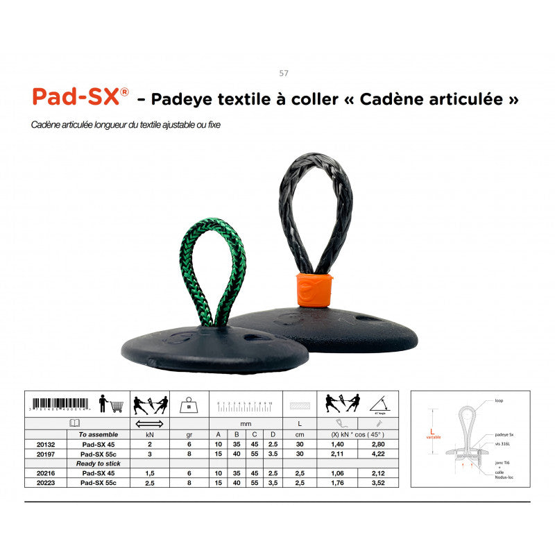 Stick-on textile padeye Dyneema® assembled | Pad-SXc® 55