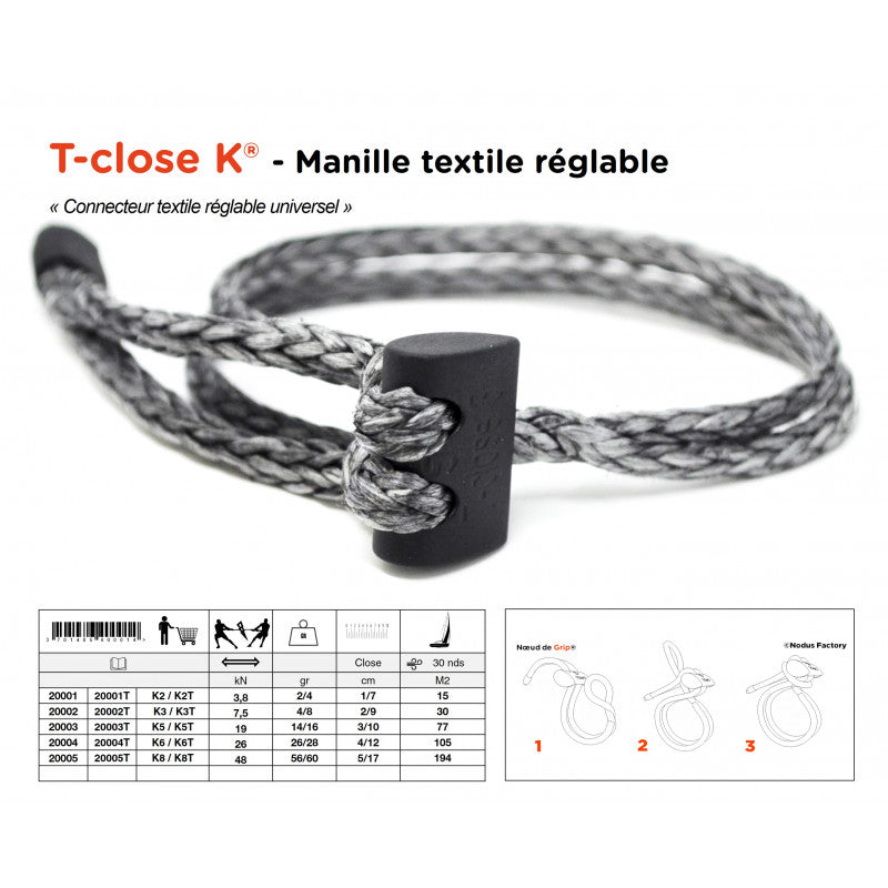 Adjustable textile shackle in Dyneema® | Soft Shackle T-Close® K8S