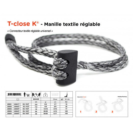 Adjustable textile shackle in Dyneema® | Soft Shackle T-Close® K3