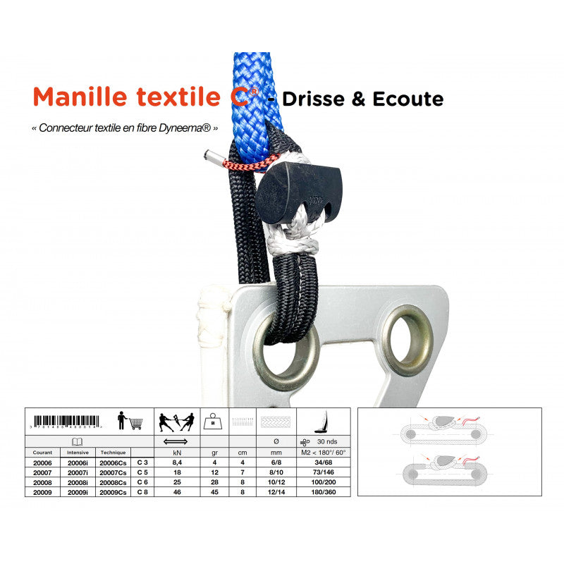 Soft shackle in Dyneema® for halyard and sheet | T-close© C5T